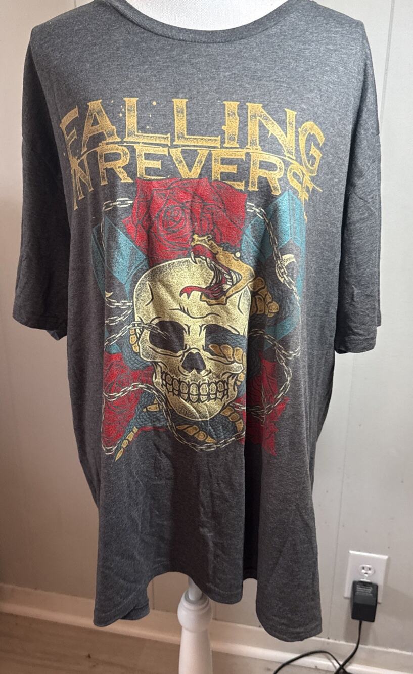 Falling In Reverse Shirt Snake Skull Rose Crew Concert Shirt Band Music 3XL GG